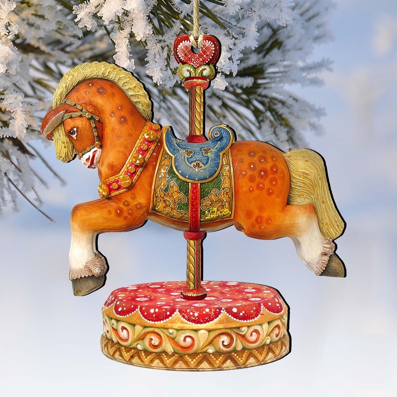 Carousel Horses Wooden Ornaments by G. DeBrekht – Carousel Holiday Decor – 8114041-1