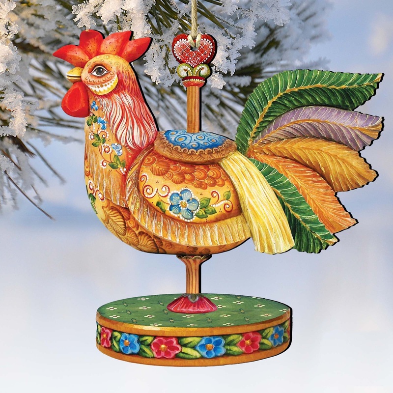 Carousel Rooster Christmas Wooden Ornaments by G. DeBrekht – Carousel Holiday Decor – 8114038