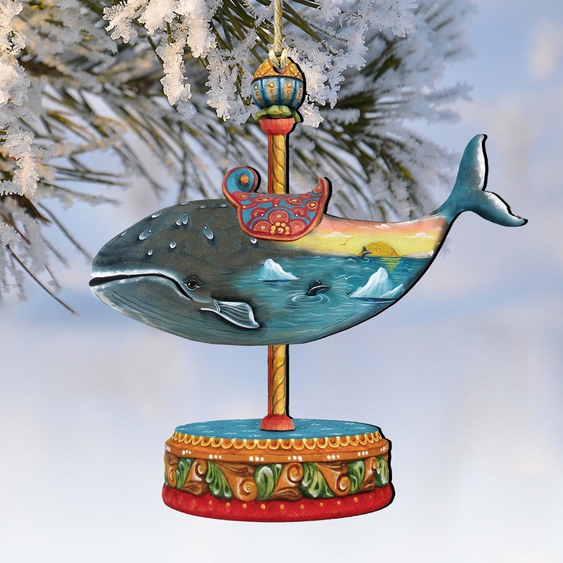Carousel Whale Christmas Wooden Ornaments by G. DeBrekht – Carousel Holiday Decor – 8114037