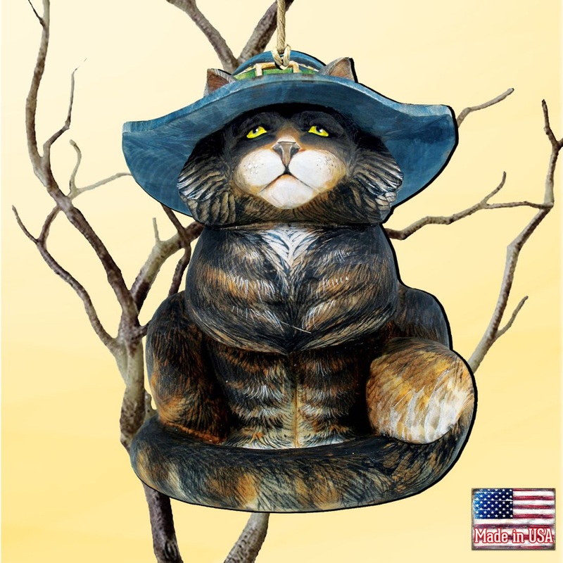Cat in Hat Wooden Ornaments by G. DeBrekht – Thanksgiving Halloween Decor – 8158411