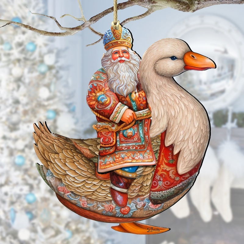 Charming Santa on Goose Wooden Ornaments by G. Debrekht Christmas Santa Snowman Decor – 8611063