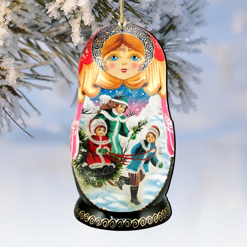 Children Play Matreshka Wooden Ornaments by G. DeBrekht – Christmas Decor – 8110762