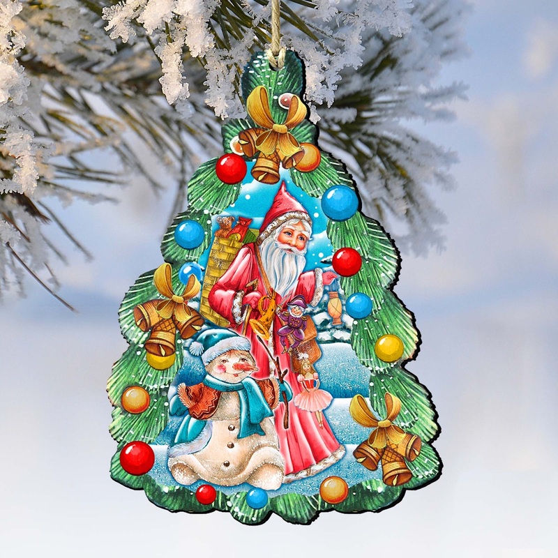 Christmas Arrival Wooden Ornaments by G. DeBrekht – Christmas Santa Snowman Decor – 8114020