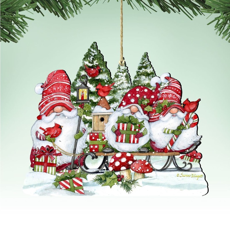 Christmas Gnome Wooden Ornament – Tree Ornament by Susan Winget – Christmas Santa and Snowman Decor – 8471109-SW