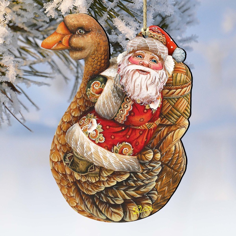 Christmas Goose Santa Wooden Ornaments by G. DeBrekht – Christmas Santa Snowman Decor – 8121633