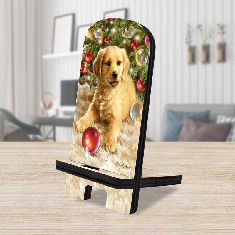 Christmas Puppy Cell Phone Stand Pet Dcor Wood Mobile Tablet Holder Charging Station Organizer – 892075-DG