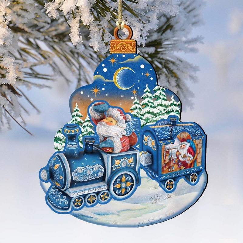 Christmas Train Wooden Ornaments by G. DeBrekht – Christmas Santa Snowman Decor – 8112180