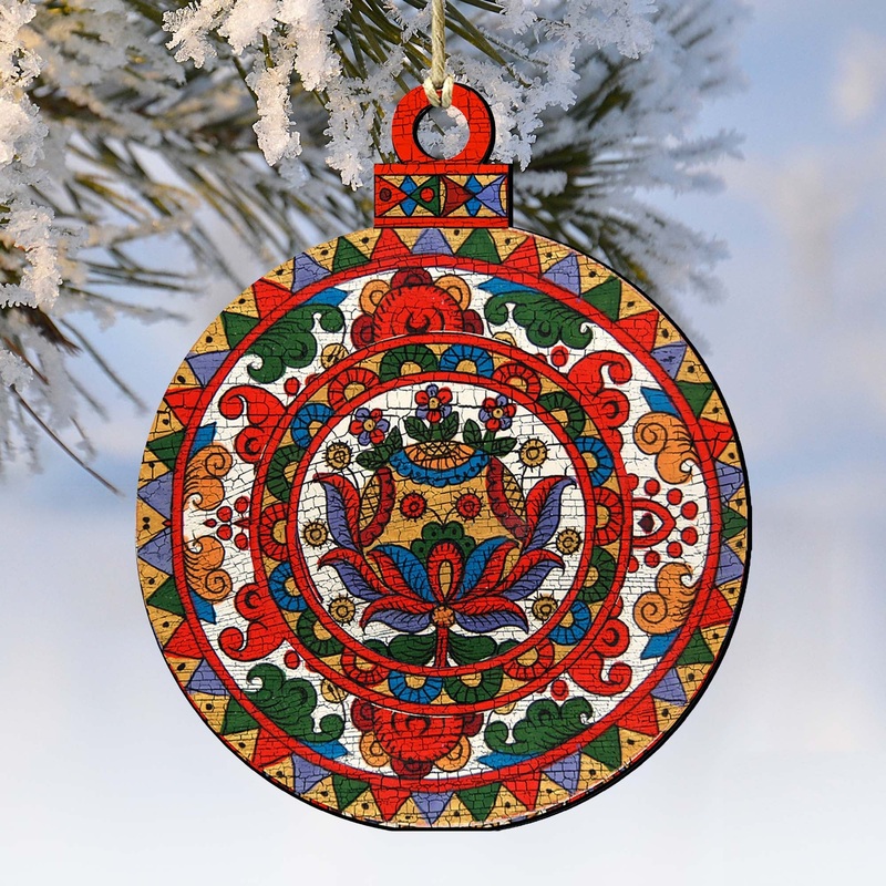 Colorful Round Wooden Ornaments – Christmas Santa Snowman Decor – 8117421