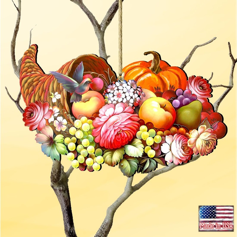 Cornucopia Wooden Ornaments Fall by G. DeBrekht – Thanksgiving Halloween Decor – 8158907