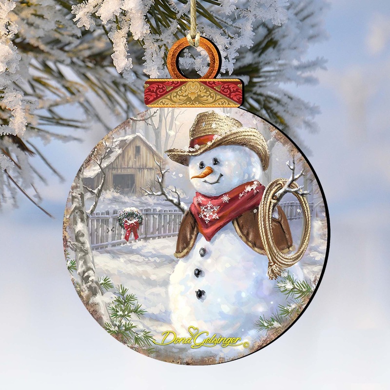 Cowboy Snowman Wooden Ornaments by Gelsinger – Christmas Santa Snowman Decor – 8021115-1541