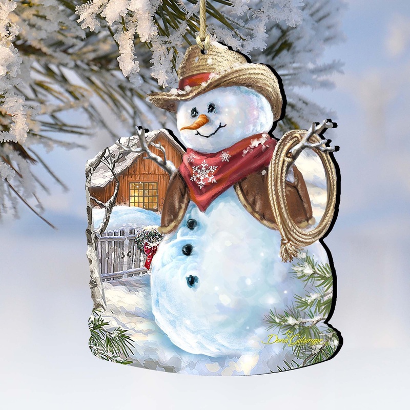 Cowboy Snowman Wooden Ornaments by Gelsinger – Christmas Santa Snowman Decor – 8121115-1541