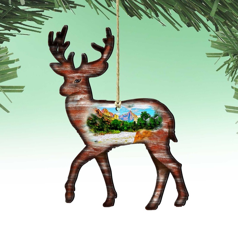 Deer Wooden Ornaments by Nature Wonders – Wildlife Holiday Decor – 8198211