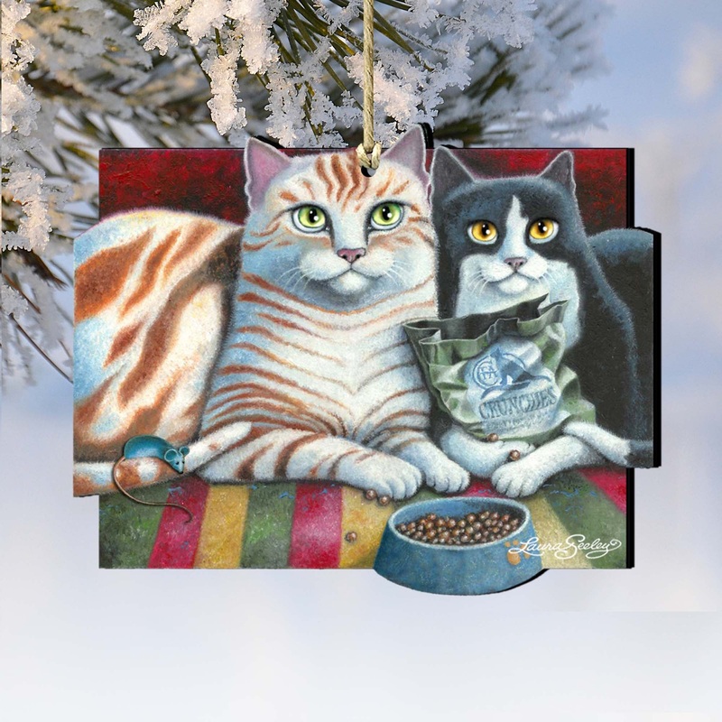 Dinner N Movie Cat Wooden Ornaments by Laura Seeley – Pets Dog and Cats Decor – 8512069-LS