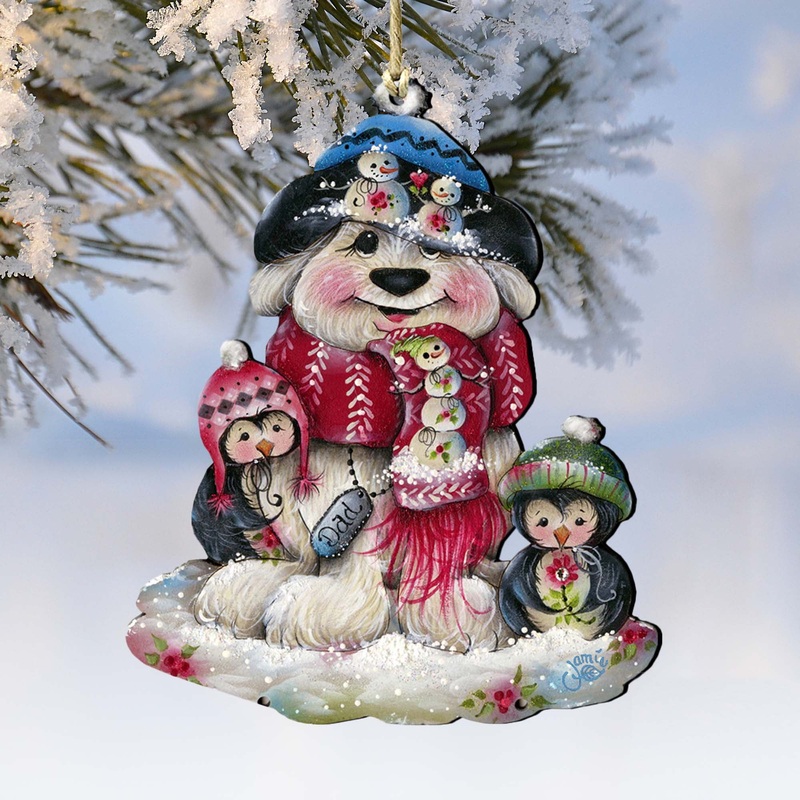 Dog and Penguin Wooden Ornaments by Jamie Mills-Price – Pets Dog and Cats Decor – 8457503