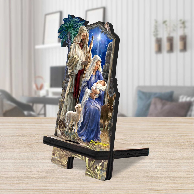 Holy Night Cell Phone Stand Inspirational Decor Wood Mobile Tablet Holder Charging Station Organizer – 892087C-DG