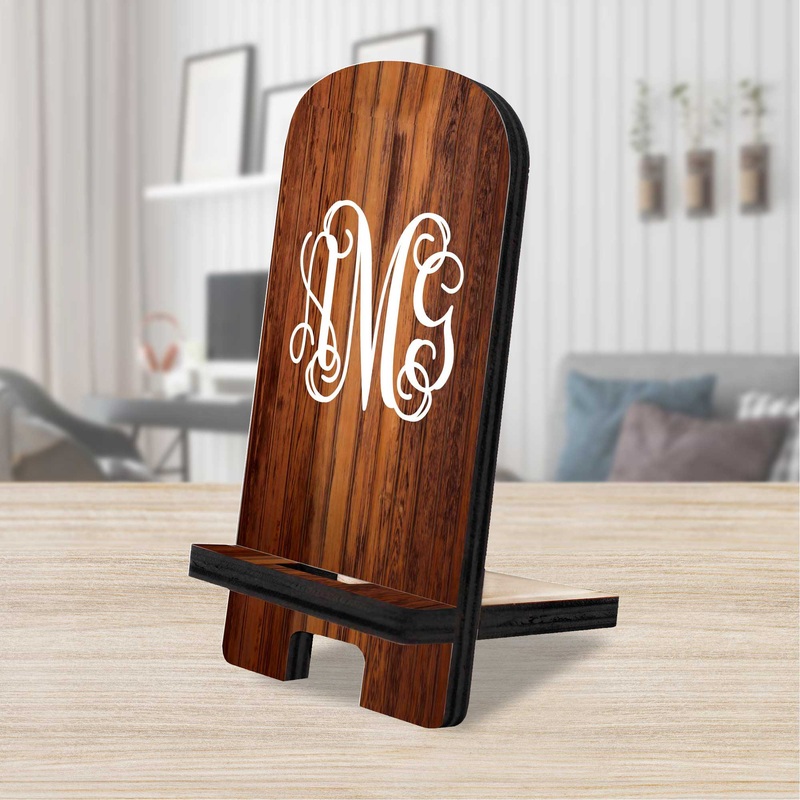 Personalized Cell Phone Stand 3-Letters Monogram Wood Stand Mobile Tablet Holder Charging Station Organizer – 892012P