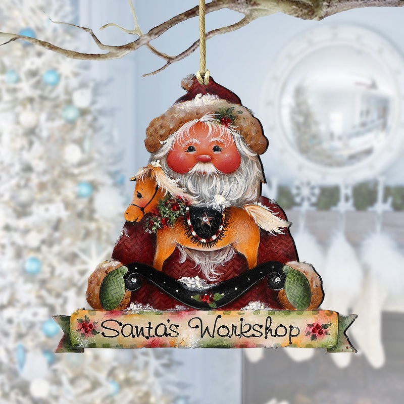Santa’s Workshop Wooden Ornaments by Jamie Mills-Price Christmas Santa Snowman Decor – 8611068-2-MP