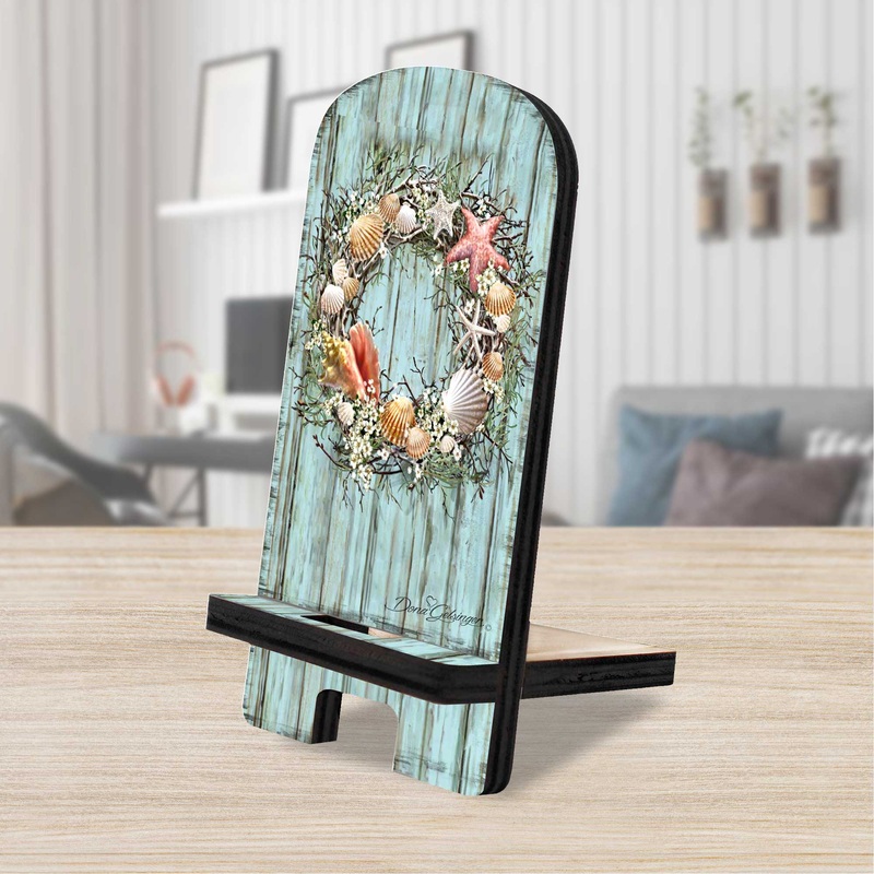 Shells Coastal Wreath Cell Phone Stand Wood Mobile Tablet Holder Charging Station Organizer – 892099-DG