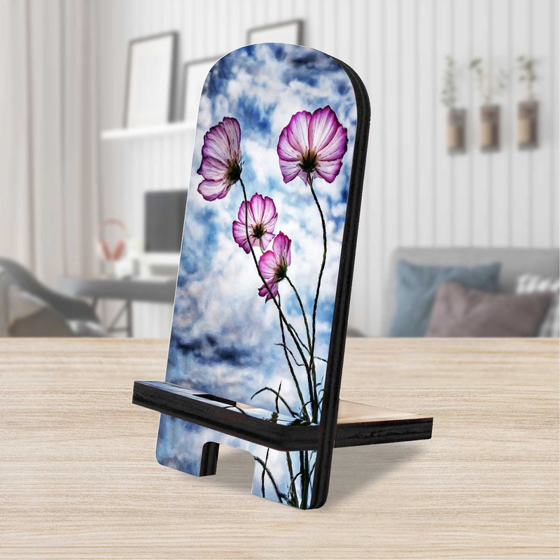 Sky Flowers Decor Cell Phone Stand Wood Mobile Tablet Holder Charging Station Organizer – 892049