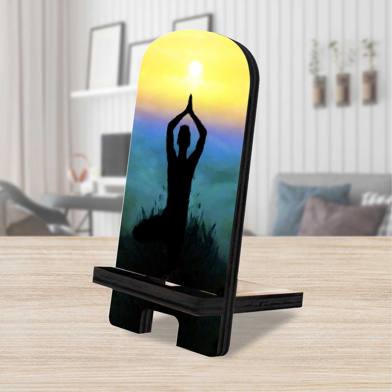 Sunset Yoga Cell Phone Stand Inspirational Decor Wood Mobile Tablet Holder Charging Station Organizer – 892045