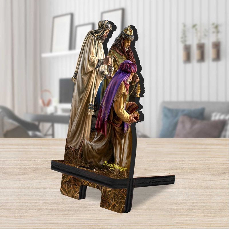 Three Kings Nativity Cell Phone Stand Inspirational Decor Wood Mobile Tablet Holder Charging Station Organizer – 892088C-DG