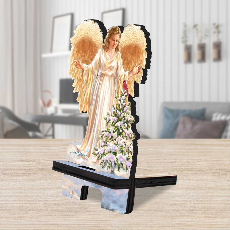 Woodland Angel Cell Phone Stand Christmas Decor Wood Mobile Tablet Holder Charging Station Organizer – 892078C-DG