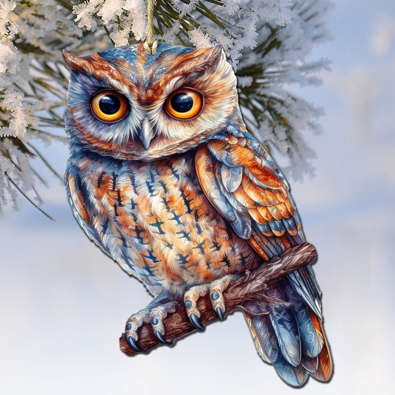 Alaskan Great Horned Owl Wooden Ornaments by  – Wildlife Holiday Decor – 8710004-2