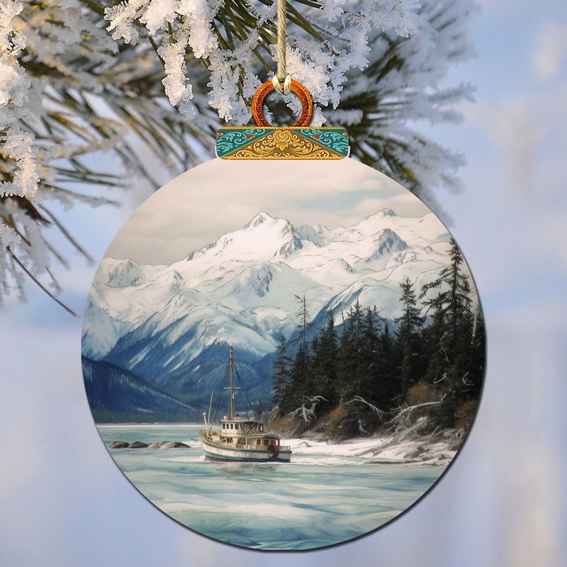 Alaskan Mountain Fishing Wooden Ornaments by  – Wildlife Holiday Decor – 870069