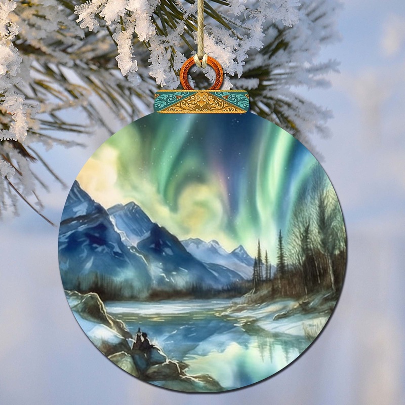 Alaskan Northern Lights Wooden Ornaments by  – Wildlife Holiday Decor – 870039