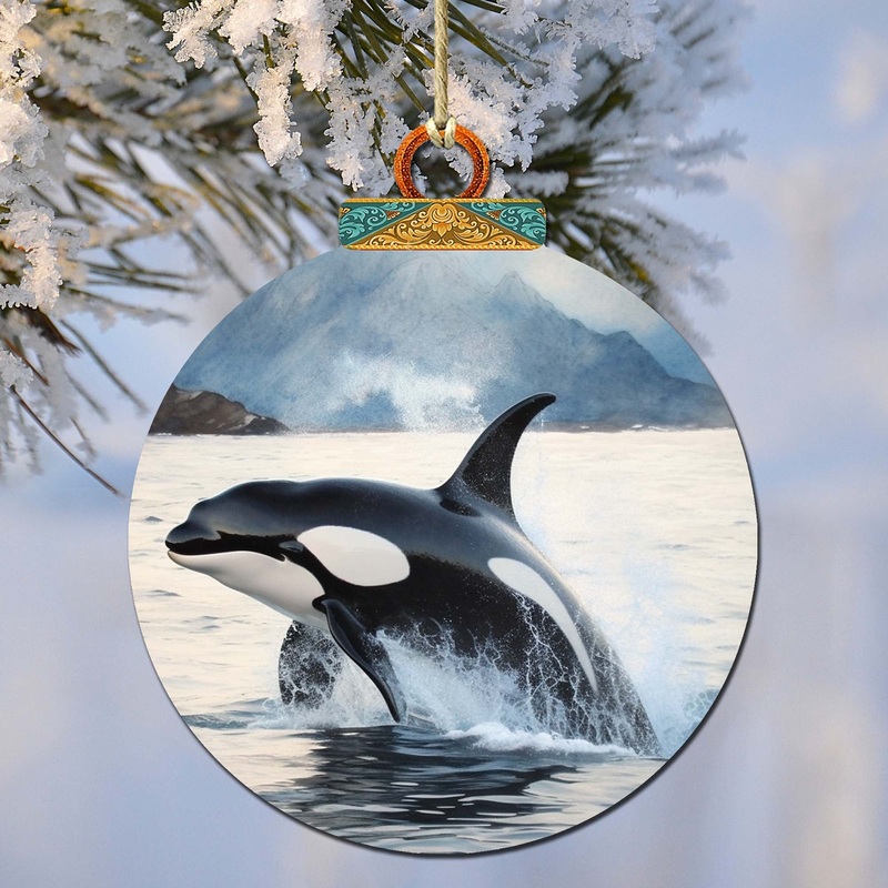 Alaskan Orcas Wooden Ornaments by  – Wildlife Holiday Decor – 870051