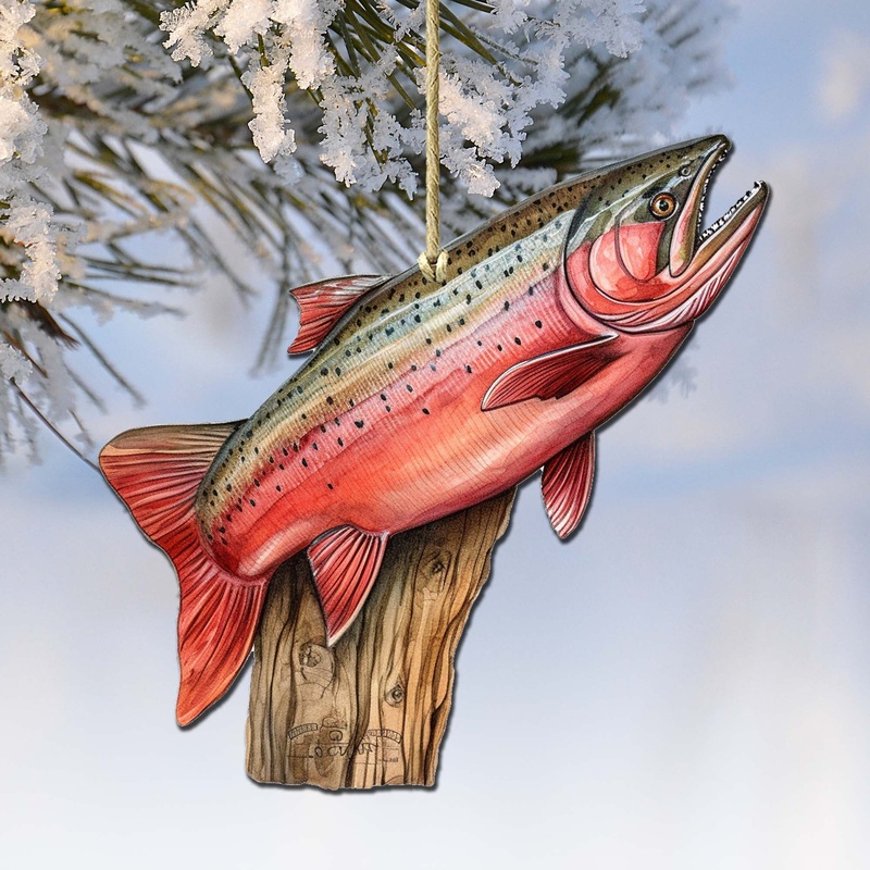 Alaskan Red Sockeye Wooden Ornaments by  – Wildlife Holiday Decor – 8710109-1