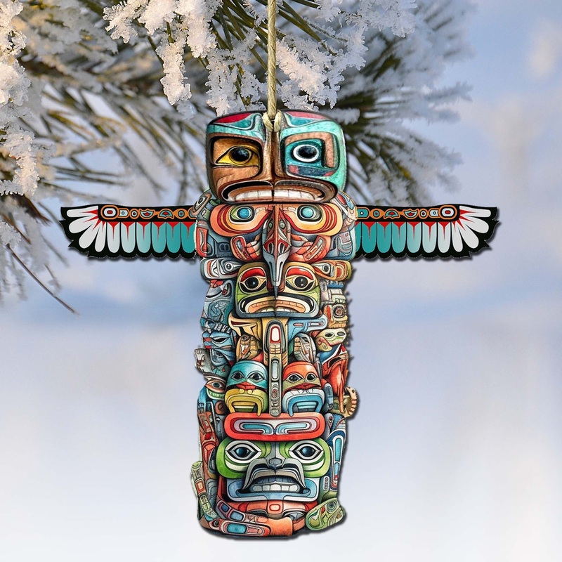 Alaskan Totem Pole Wooden Ornaments by  – Wildlife Holiday Decor – 8710117-1