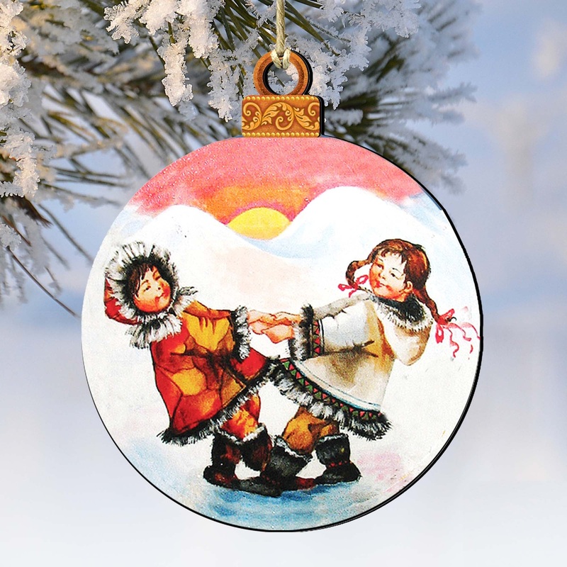 Arctic Friendship Wooden Ornaments by G. DeBrekht – Christmas Santa Snowman Decor – 8117420