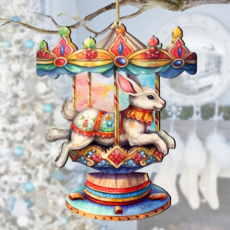 Carousel Bunny Wooden Ornaments by G. Debrekht – Christmas Decor – 8100195-1