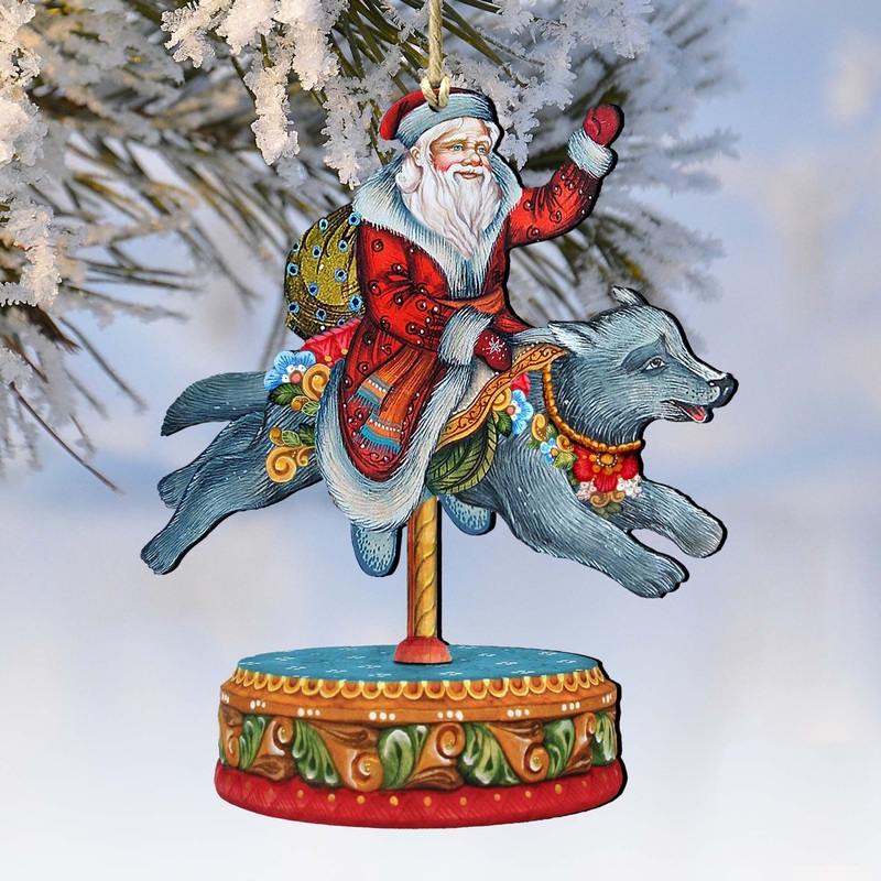 Carousel Wolf Christmas Wooden Ornaments by G. DeBrekht – Carousel Holiday Decor – 8114049