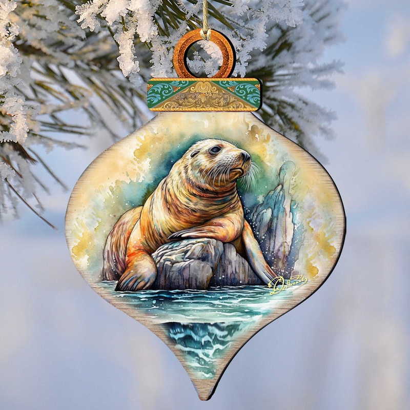 Coastal Sea Lion Wooden Ornaments by  – Wildlife Holiday Decor – 8710126