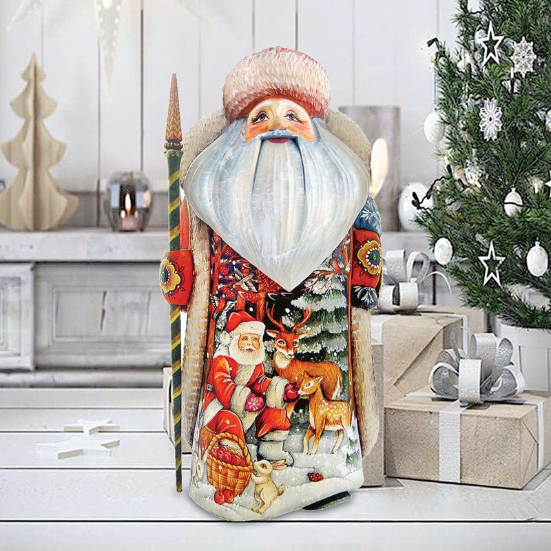 Deer Friend Father Frost Santa Hand-Painted WOODCARVED Masterpiece by G. DeBrekht – Christmas Decor – 241124
