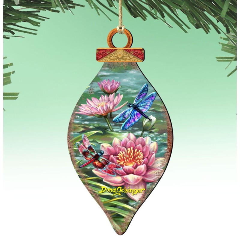 Dragonflies and Water Lilies Wooden Ornaments by Gelsinger – Wildlife Holiday Decor – 8041165-DG
