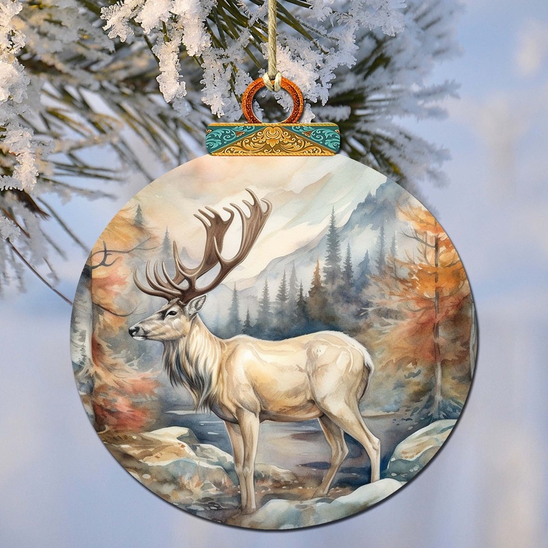 Elk in Alaskan Heights Wooden Ornaments by  – Wildlife Holiday Decor – 870056