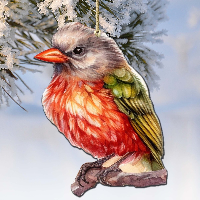 Enchanted Forest Bird Wooden Ornaments by  – Wildlife Holiday Decor – 8710005-3