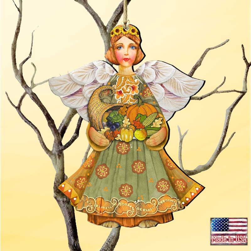 Fall Angel Wooden Ornaments by G. DeBrekht – Thanksgiving Halloween Decor – 8155232