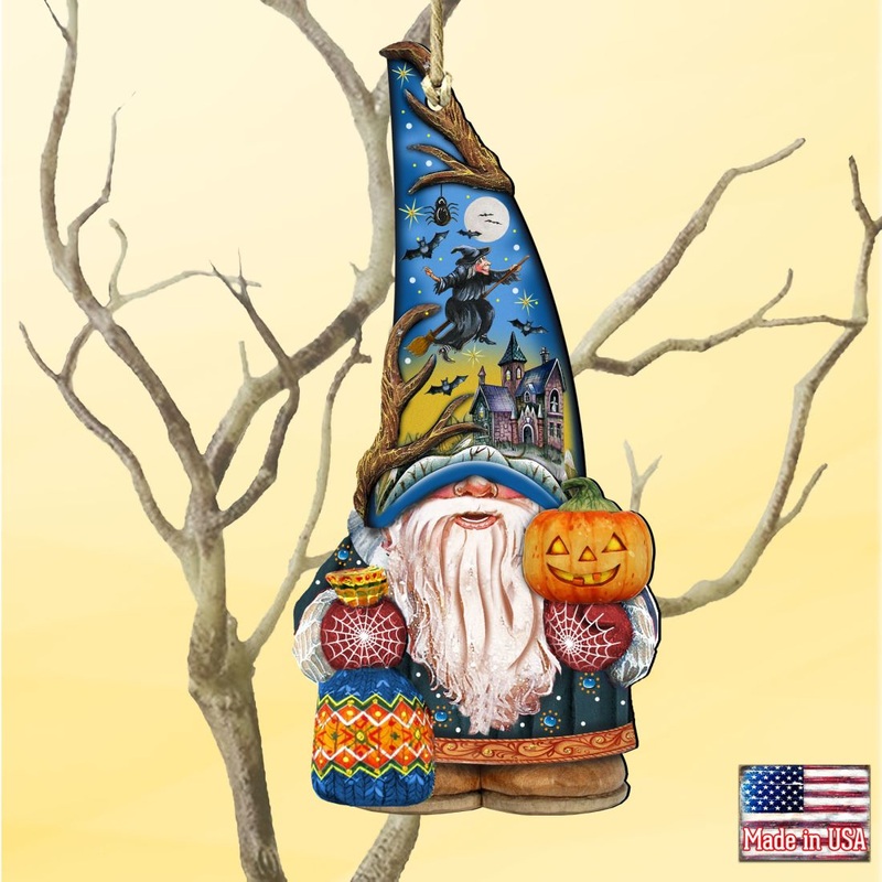 Fall Gnome Dwarf Wooden Ornaments by G. DeBrekht – Thanksgiving Halloween Decor – 8611016