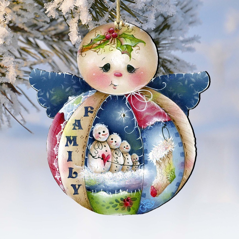 Family Snowman Wooden Ornaments by Jamie Mills-Price – Christmas Santa Snowman Decor – 8457504