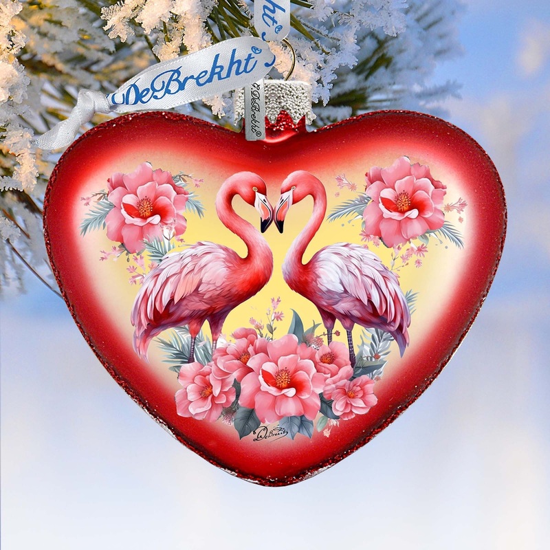 Flamingo Love Heart Glass Ornament by G. Debrekht Christmas Decor – 753-013