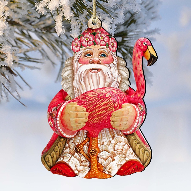 Flamingo Santa Christmas Wooden Ornaments by G. DeBrekht – Christmas Santa Snowman Decor – 8117835