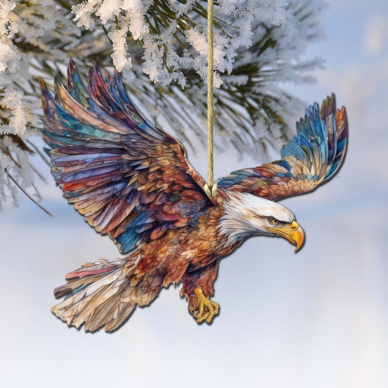 Flying Bald Eagle Wooden Ornaments by  – Wildlife Holiday Decor – 8710101-3