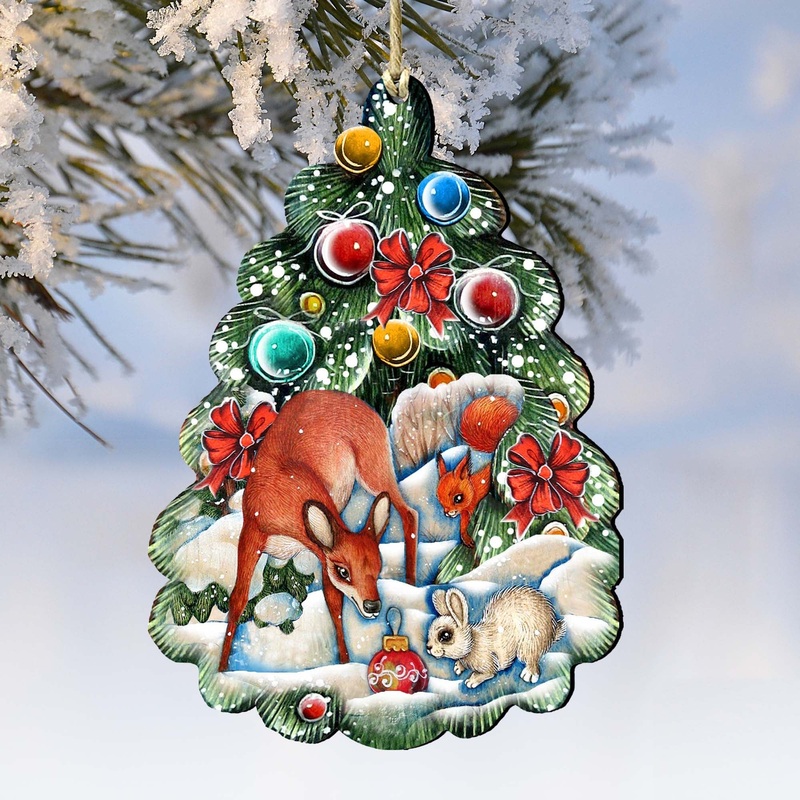 Forest Christmas Tree Wooden Ornaments by G. DeBrekht – Wildlife Holiday Decor – 8119182
