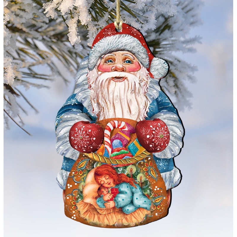 Gift Bag Santa Christmas Wooden Ornaments by G. DeBrekht – Christmas Santa Snowman Decor – 8117901