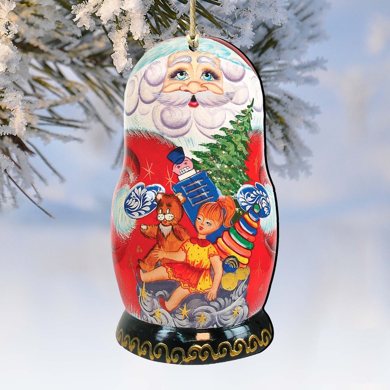 Gift Bag Santa Nesting Doll Wooden Ornaments by G. DeBrekht – Christmas Santa Snowman Decor – 8110715