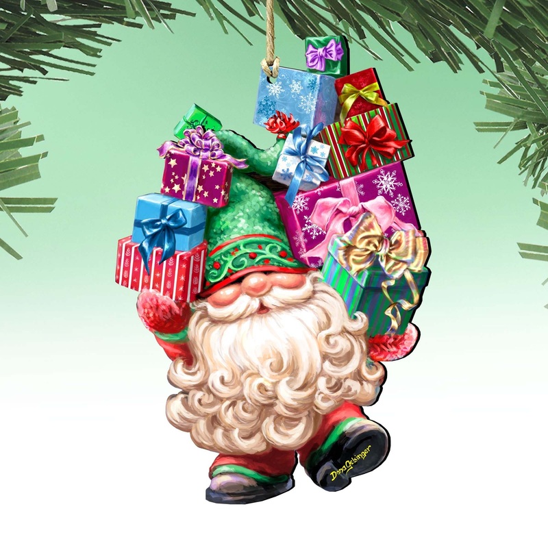 Gift Giver Gnome Dwarf Wreath Wooden Ornaments by Gelsinger – Christmas Decor – 8161054-DG